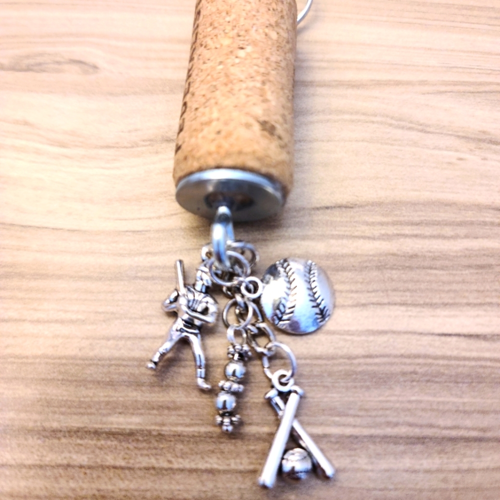 BASEBALL Wine Cork Key Chain & Backpack or Purse Charm